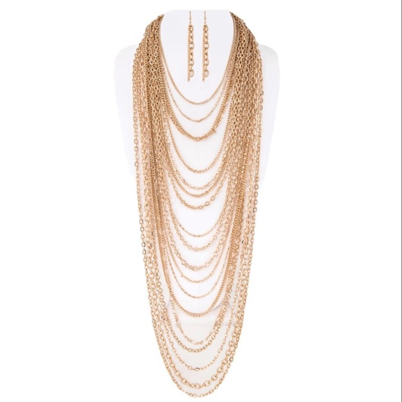 Jewelry - Free Earring💥 Layered Long Drape Chain Statement Necklace